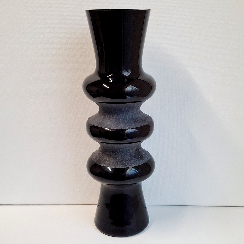 Amethyst Art Glass VASE 14" Tall Heavy Purple Black POLAND